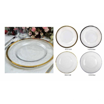 13'' Round Glass Charger Plate with Gold Rim.